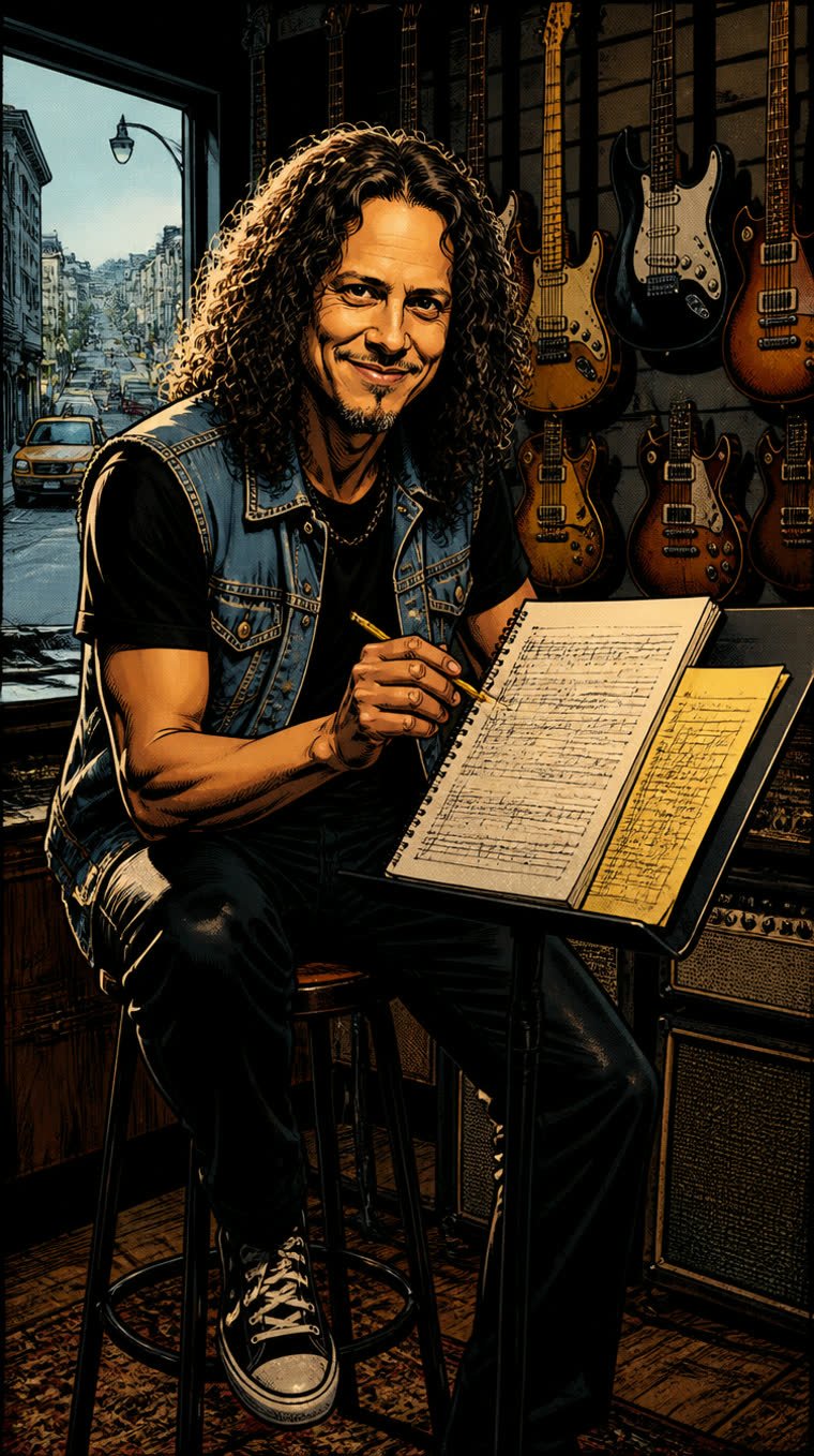 El alumno de Satriani: Kirk Hammett iba en bici a clases de guitarra — Metallica (ilustración 1 de la historia)