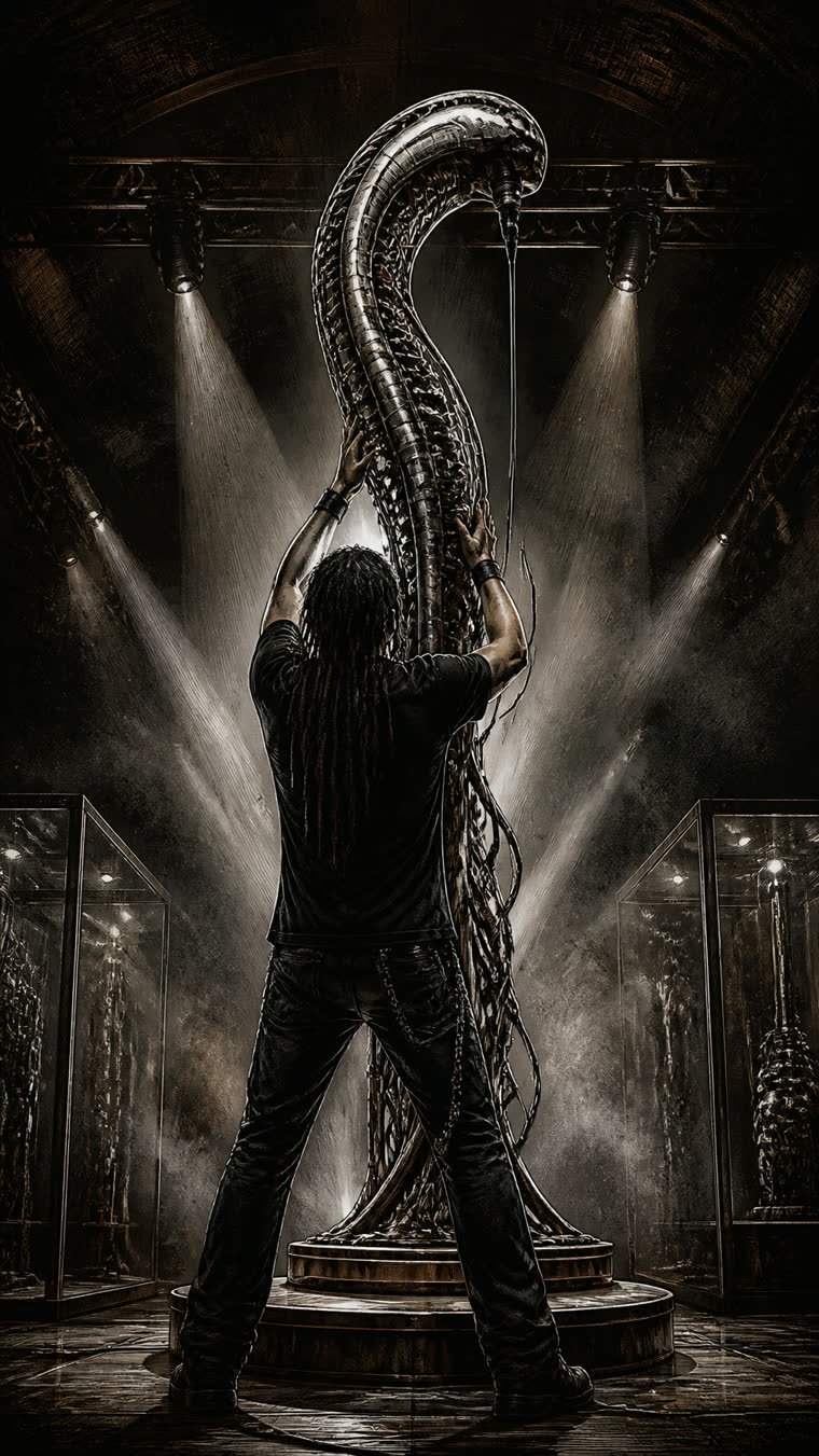 El pedestal de Giger: la escultura que canta con Jonathan Davis — Korn (ilustración 3 de la historia)